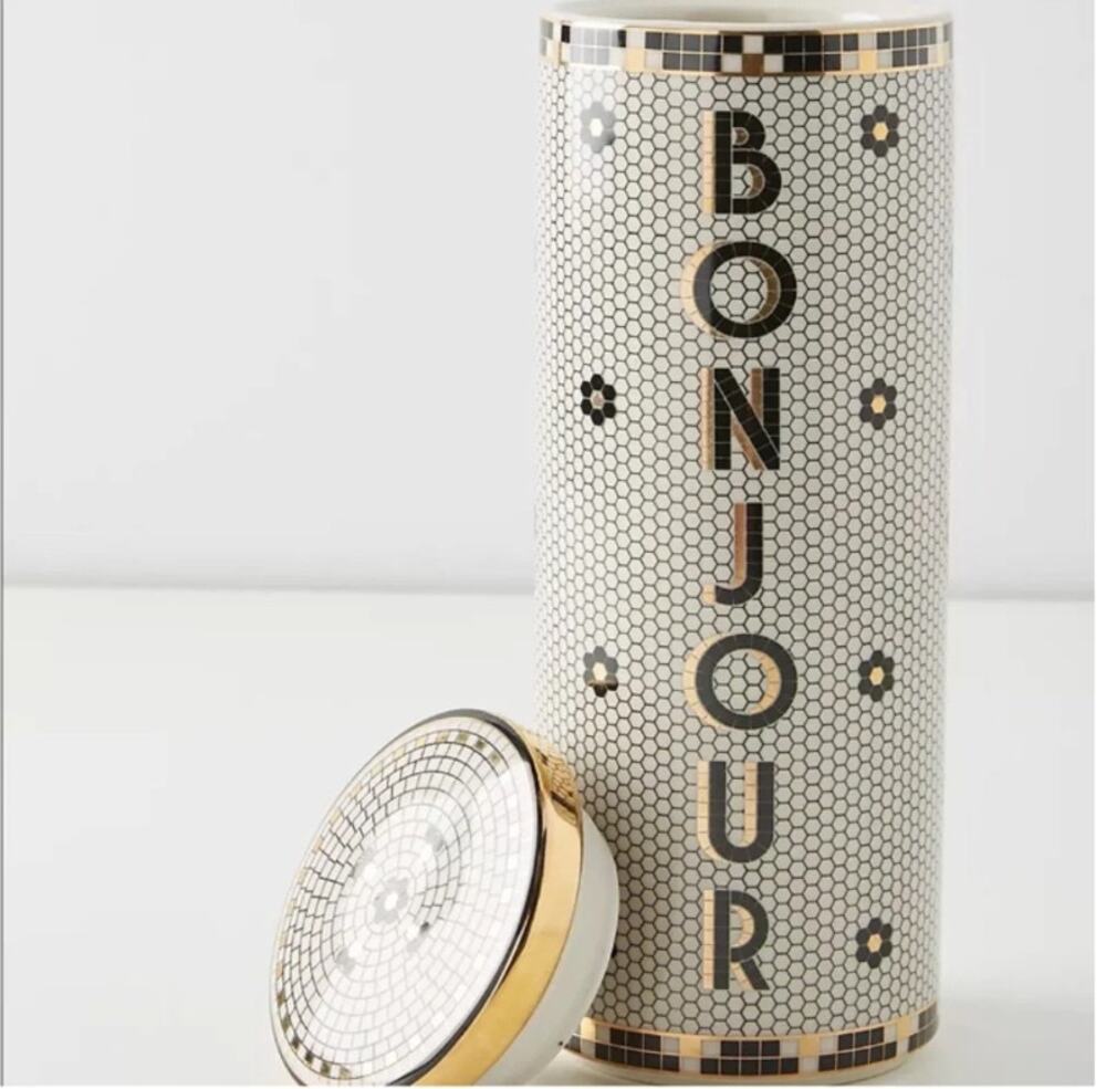 Anthropologie Bistro Tile Bonjour Canister